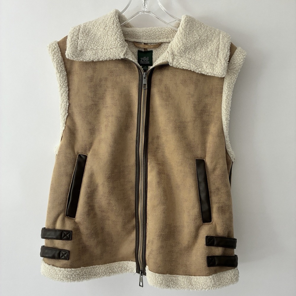 Wild Fable Women's Medium Faux Shearling Vest Sleeveless Jacket Sueded Finish
